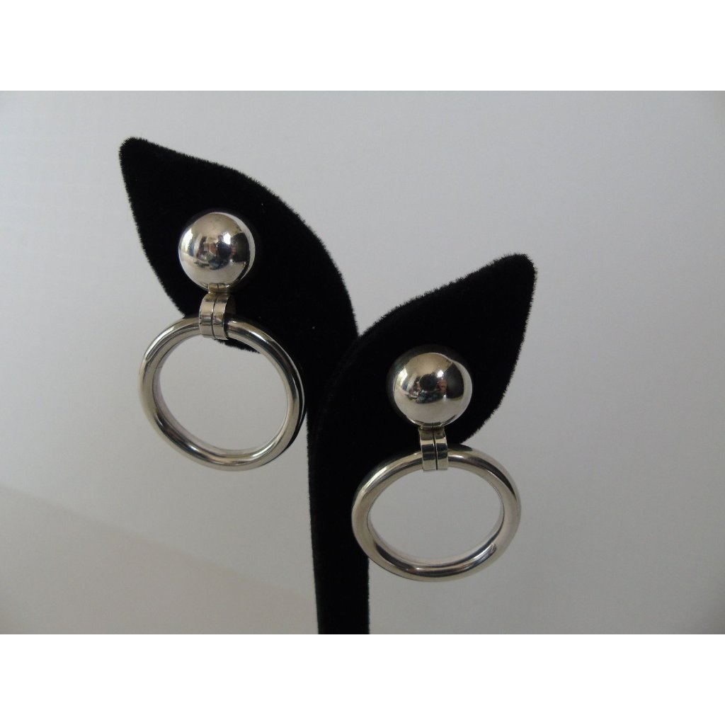 Vintage Earrings Sterling Silver 925 Mexico Round Dangle Earrings Stamped